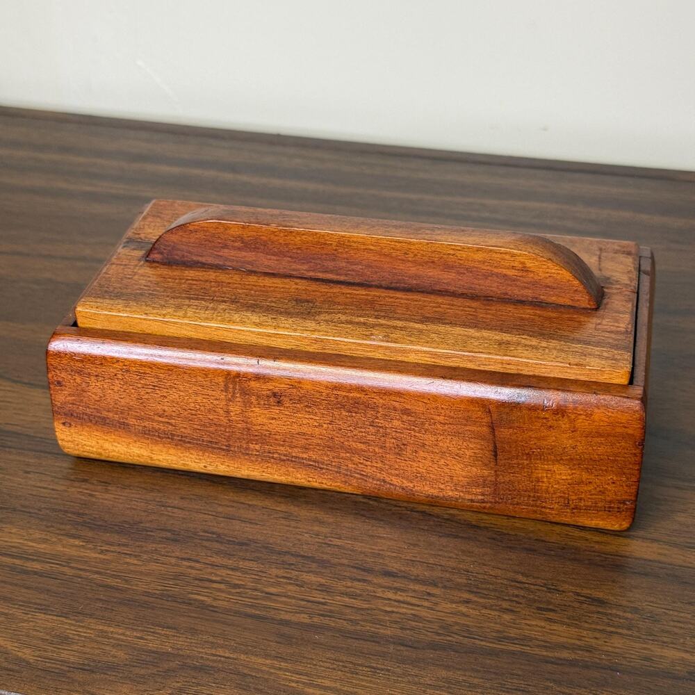 Vintage Mid Century Hawaiian Koa Jewelry Box Handcrafted Keepsake Trinket Box